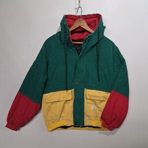 Zaful Corduroy Bomber Jacket Small Color Block Hooded Vintage 90's Retro